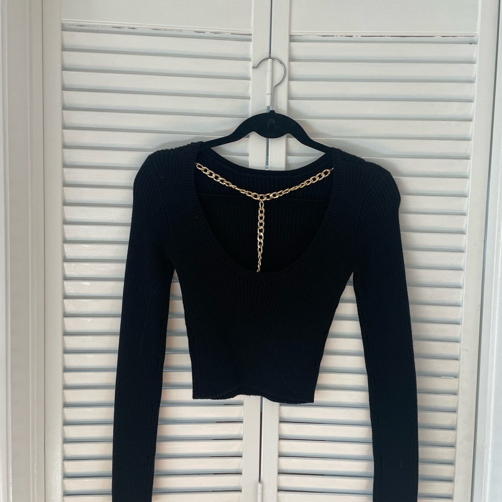 Black Long Sleeve Ribbed Top